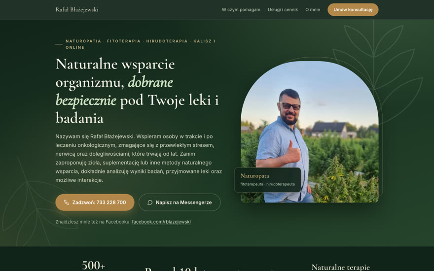 Strona rafal-naturopata.pl — naturalne wsparcie organizmu, hero z Rafałem Błażejewskim